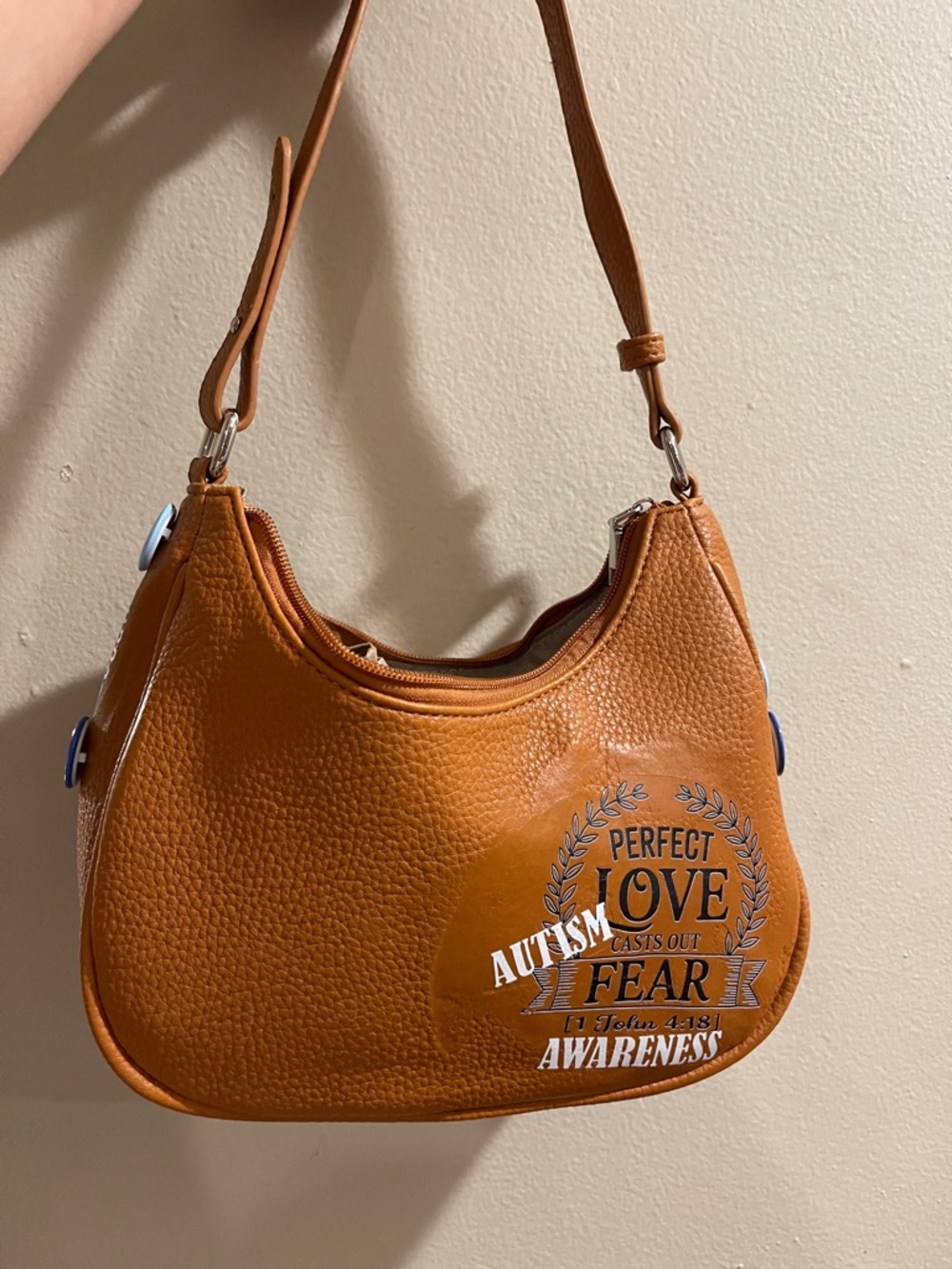 Unbranded brown vegan leather hand embellished shoulder bag 🧩